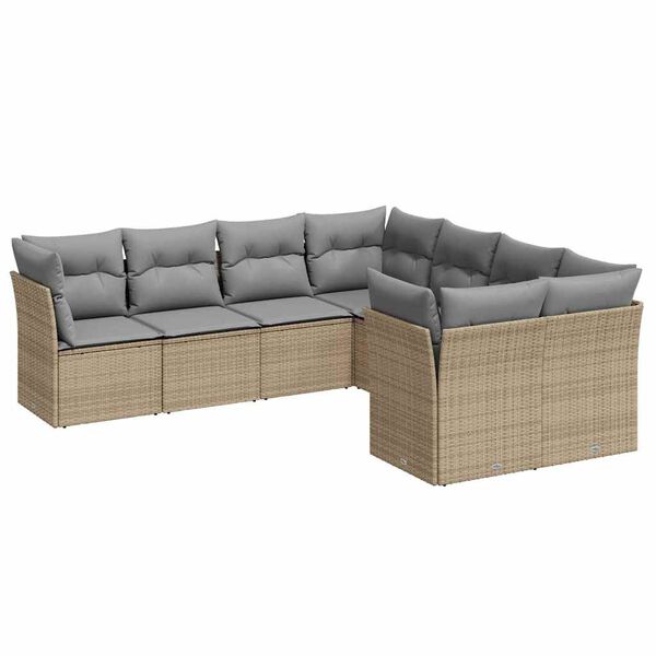 vidaXL 8-delige Loungeset met kussens poly rattan beige