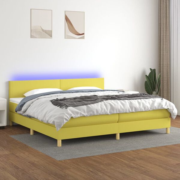 vidaXL Boxspring met matras en LED stof groen 200x200 cm
