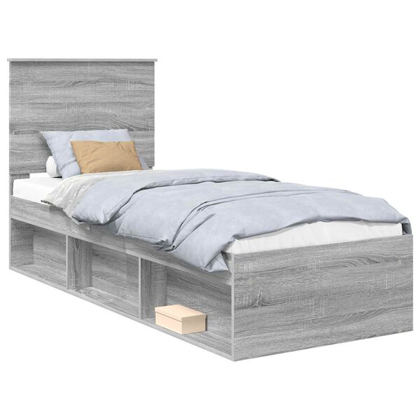 vidaXL Bedframe Grijs Sonoma 75 x 190 cm Massief grenenhout