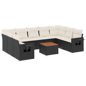 vidaXL 10-delige Loungeset met kussens poly rattan zwart