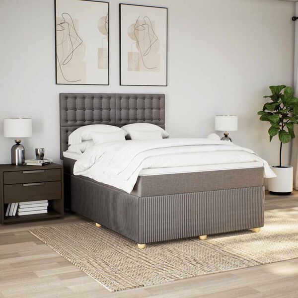 vidaXL Boxspring met matras stof taupe 140x190 cm