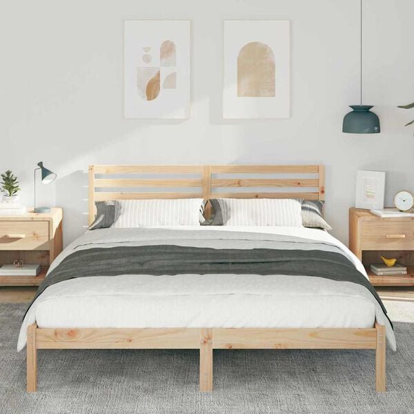vidaXL Bedframe met hoofdeinde Bruin 160 x 220 cm Massief grenenhout