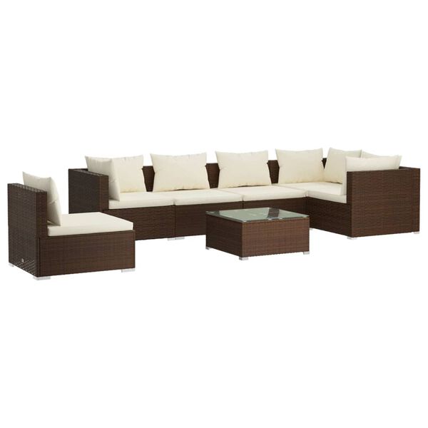 vidaXL 7-delige Loungeset met kussens poly rattan bruin