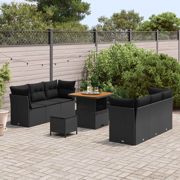 vidaXL Tuin Sofa Set 9 pcs Zwart poly rattan