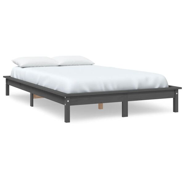 vidaXL Bedframe massief grenenhout grijs 160x200 cm