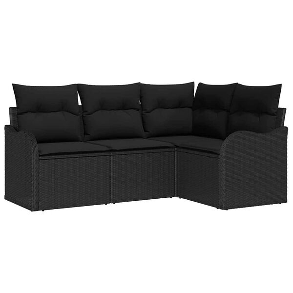 vidaXL Tuin Sofa Set met opslag 4 pcs Zwart poly rattan