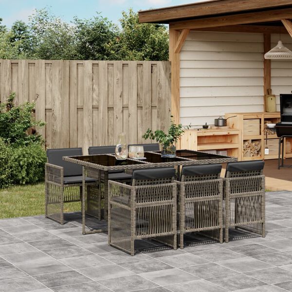 vidaXL 7-delige Tuinset met kussens poly rattan grijs