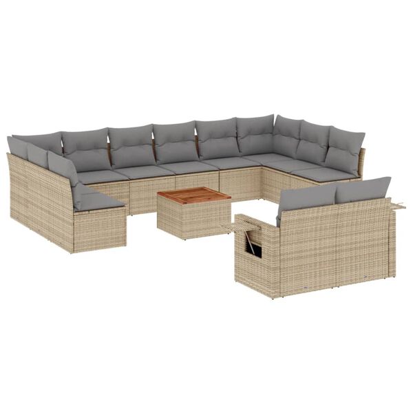 vidaXL 13-delige Loungeset met kussens poly rattan beige