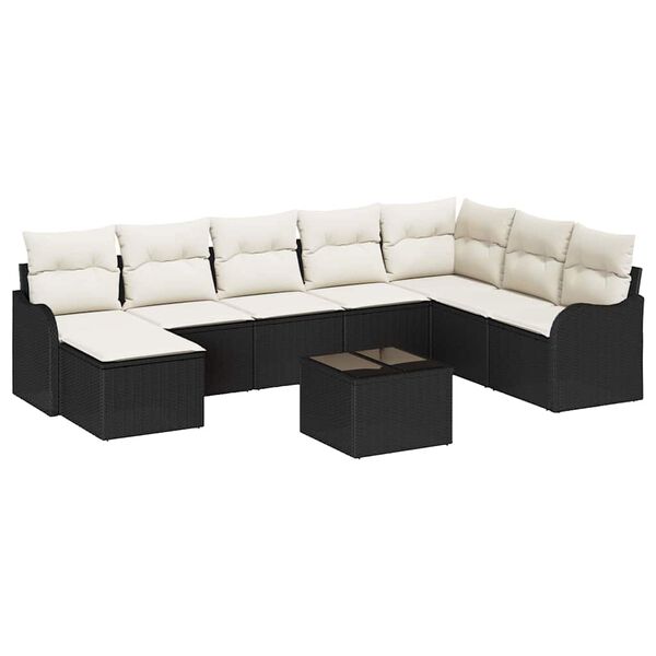 vidaXL Tuin Sofa Set met kussen 9 pcs Zwart en wit Poly riet