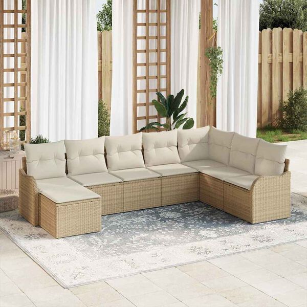 vidaXL Tuin Sofa Set met kussen 8 pcs Beige en wit Poly riet