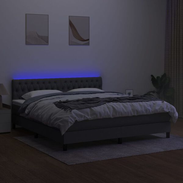 vidaXL Boxspring met matras en LED stof donkergrijs 160x200 cm