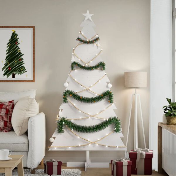 vidaXL Kerstdecoratie kerstboom 180 cm massief grenenhout wit