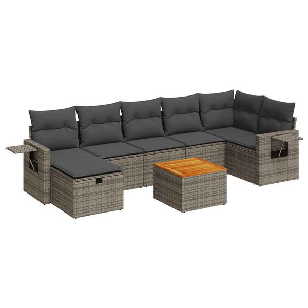 vidaXL 8-delige Loungeset met kussens poly rattan grijs