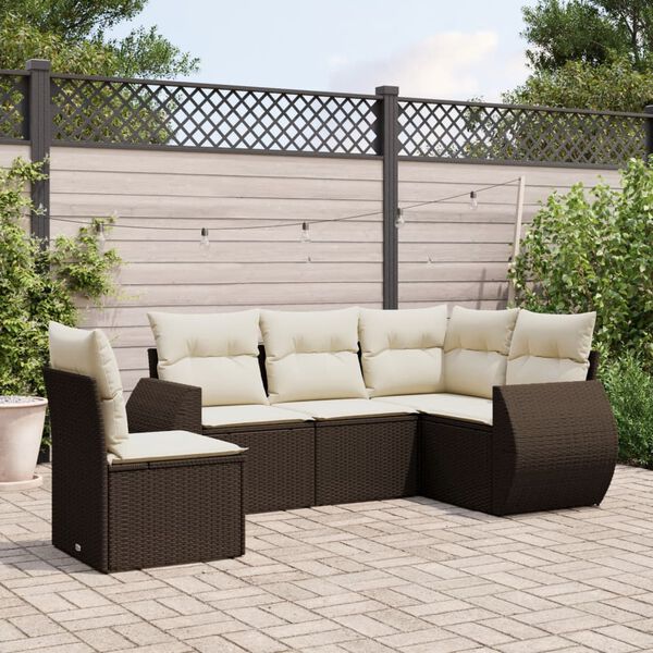 vidaXL 5-delige Loungeset met kussens poly rattan bruin