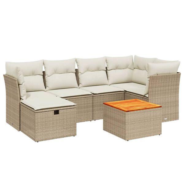 vidaXL 7-delige Loungeset met kussens poly rattan beige