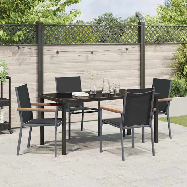 vidaXL Tuin eettafelset 5 pcs Zwart Poedercoating staal