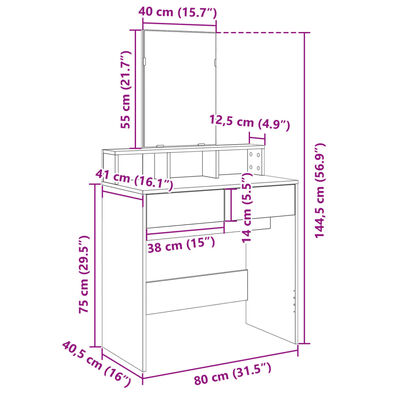 vidaXL Kaptafel met spiegel 80x41x144,5 cm wit