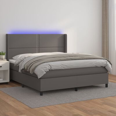 vidaXL Boxspring met matras en LED kunstleer grijs 160x200 cm