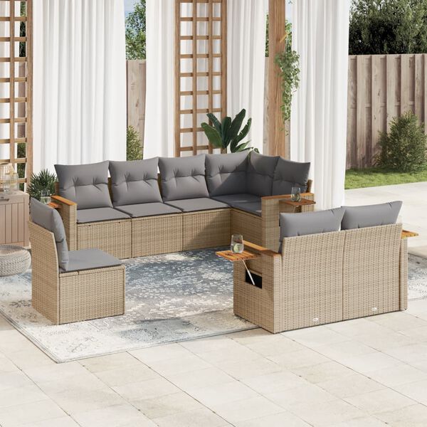 vidaXL 8-delige Loungeset met kussens poly rattan beige