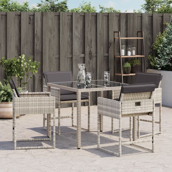 vidaXL Tuinstoelen 4 st met kussens poly rattan lichtgrijs