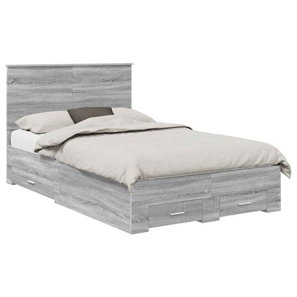 vidaXL Bedframe met hoofdeinde Grijs Sonoma 135 x 190 cm Bewerkt hout
