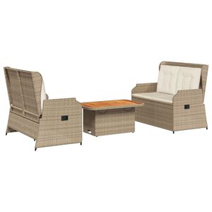 vidaXL 3-delige Loungeset met kussens poly rattan beige