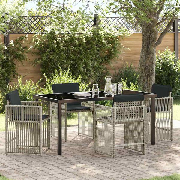 vidaXL Tuin eettafelset 5 pcs Lichtgrijs poly rattan