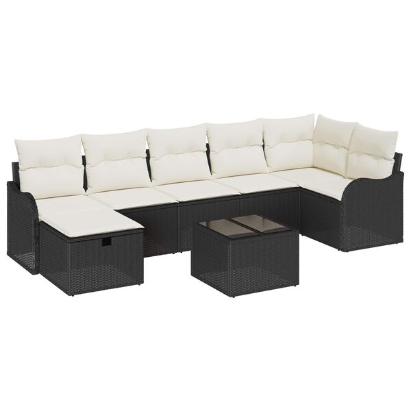 vidaXL Bankstel met kussen met opslag 8 pcs Zwart en Cr&egrave;me poly rattan