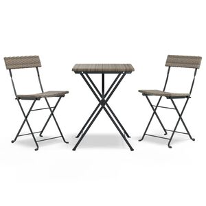 vidaXL 3-delige Bistroset inklapbaar poly rattan grijs