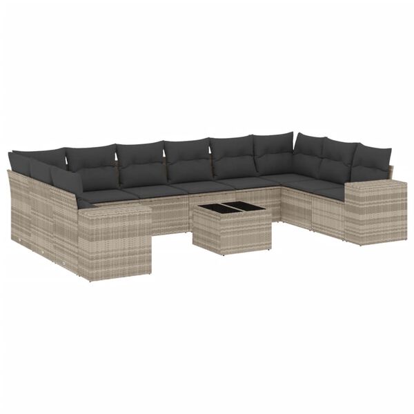 vidaXL 11-delige Loungeset met kussens poly rattan lichtgrijs