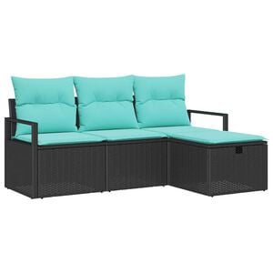 vidaXL Bankstel met kussen 4 pcs Zwart en Turquoise poly rattan