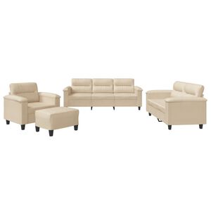 vidaXL 4-delige Loungeset met kussens microvezelstof cr&egrave;mekleurig