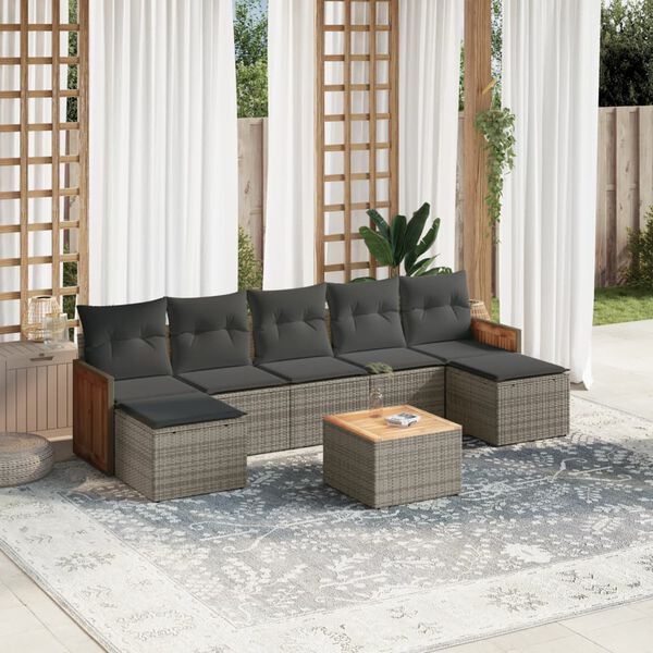 vidaXL 8-delige Loungeset met kussens poly rattan grijs