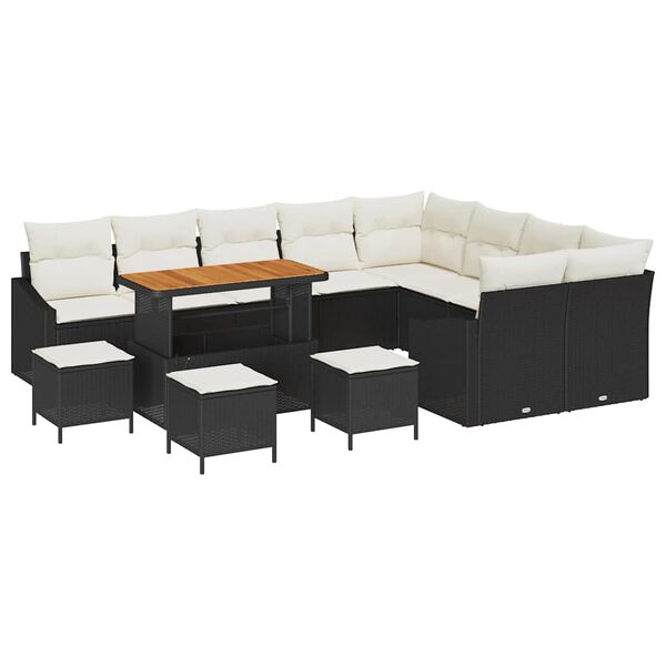 vidaXL Tuin Sofa Set met kussen met opslag 13 pcs Zwart en Cr&egrave;me