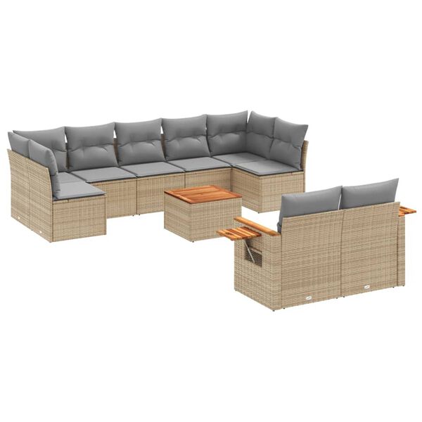 vidaXL 10-delige Loungeset met kussens poly rattan beige