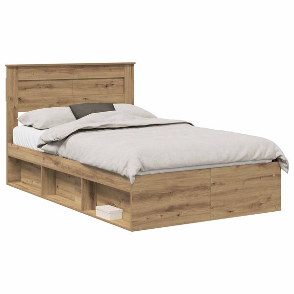 vidaXL Bedframe Ambachtelijk eiken 135 x 190 cm Massief grenenhout