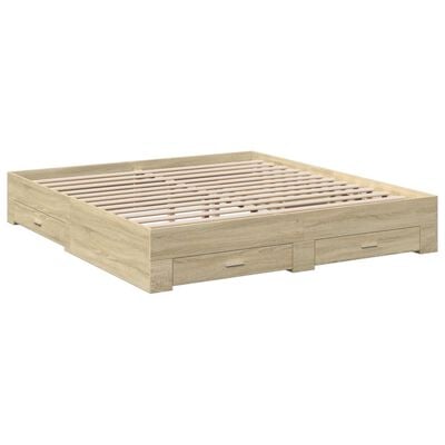 vidaXL Bedframe met lades bewerkt hout sonoma eikenkleurig 180x200 cm