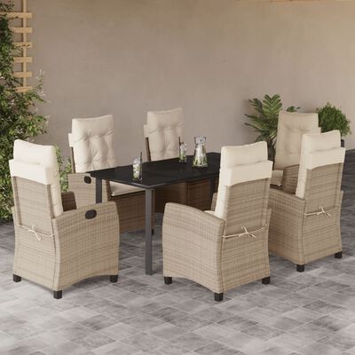 vidaXL 7-delige Tuinset met kussens poly rattan beige