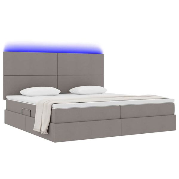 vidaXL Opbergbed met LED met matras Taupe 200 x 200 cm Polyester