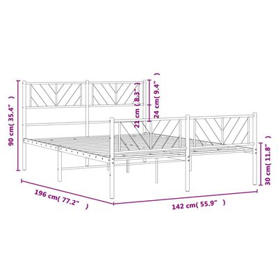 vidaXL Bedframe met hoofd- en voeteneinde metaal wit 135x190 cm