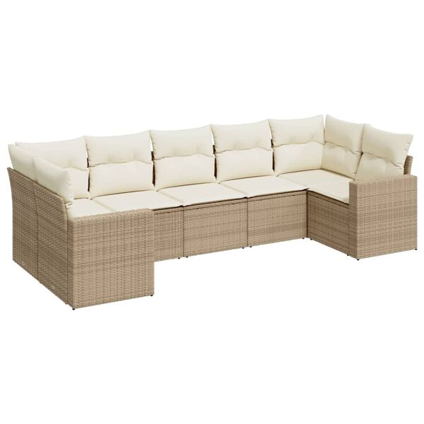 vidaXL 7-delige Loungeset met kussens poly rattan beige