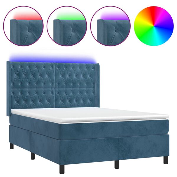 vidaXL Boxspring met matras en LED fluweel donkerblauw 140x190 cm