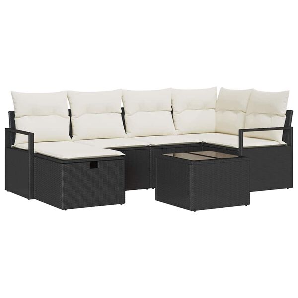 vidaXL Tuin Sofa Set met kussen met opslag 7 pcs Zwart Poly riet