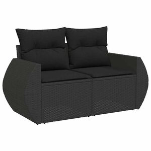 vidaXL Tuinbank met kussens 2-zits zwart poly rattan