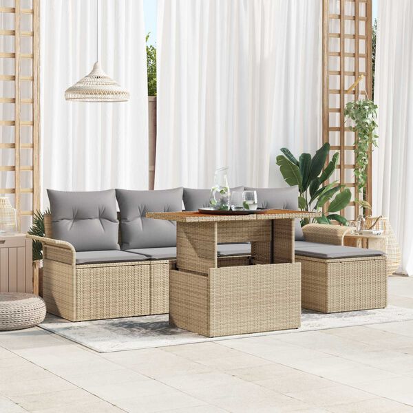 vidaXL Tuin Sofa Set met opslag 6 pcs Beige Poly riet