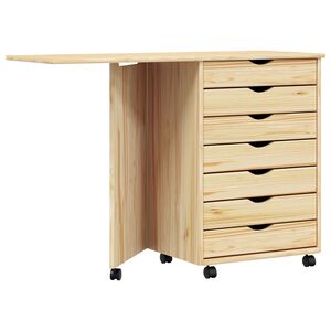 vidaXL Rolkast met Bureau MOSS Heldere Vernis 105,5 x 39 x 74,5 cm