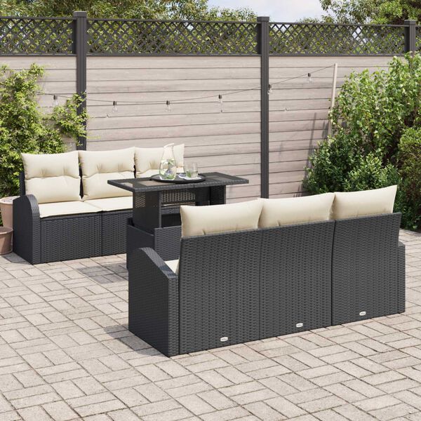 vidaXL Tuin Sofa Set met kussen met opslag 7 pcs Zwart Poly Rattan