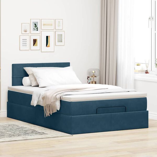 vidaXL Ottoman bed met matras en LED's 120x200cm fluweel donkerblauw