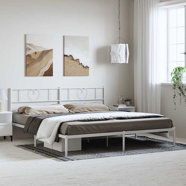 vidaXL Bedframe met hoofdbord metaal wit 193x203 cm