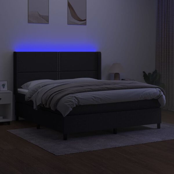 vidaXL Boxspring met matras en LED stof zwart 180x200 cm